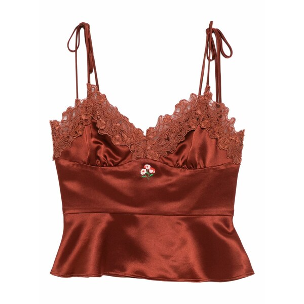 シンシアローレイ レディース カットソー トップス Satin lace top Brown｜asty