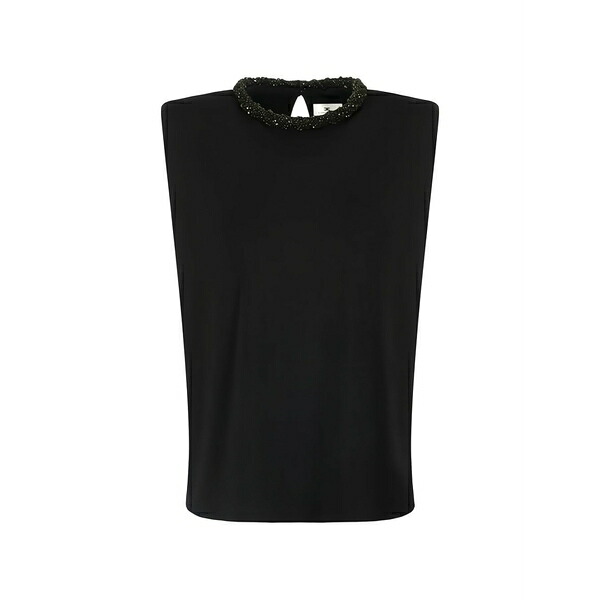エリザベスフランキ レディース カットソー トップス Jewel-embellished sleeveless top Black