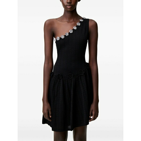 クローディピエルロ レディース ワンピース トップス Flower-appliqu?? one-shoulder knitted mini dress Black｜asty