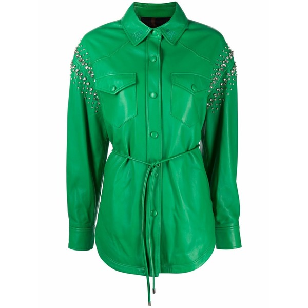 フィリッププレイン レディース シャツ トップス Stud-embellished leather shirt Green|asty