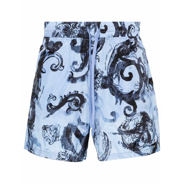 呼びりん探し回る メンズ 心地好いズボン下 ボトムス Watercolour couture-print deck shorts Blue