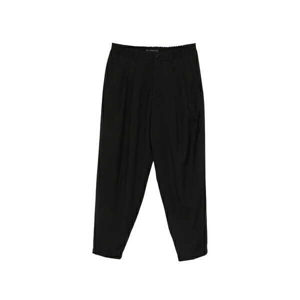 ロウブランド メンズ 心地好いズボン下 ボトムス Pleated elasticated-waistband trousers Black
