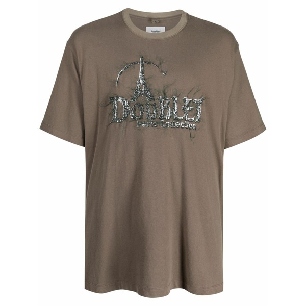 ダブレット メンズ プルオーバー トップス Logo-embroidery cotton t-shirt Brown