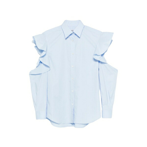 モスキーノ レディース シャツ トップス Ruffled cold-shoulder top Blue｜asty 102,400円