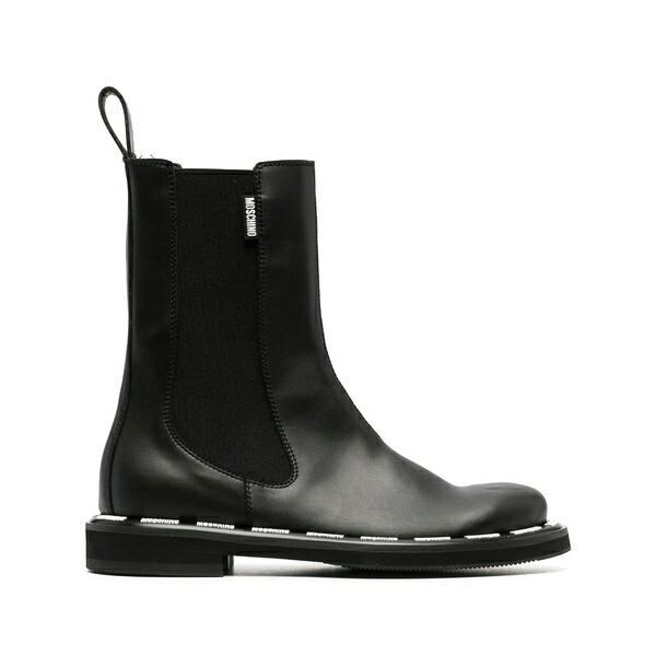 モスキーノ レディース ブーツ シューズ Logo-print faux-leather boots Black