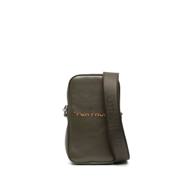 象牙色 メンズ ショルダーバッグ 御徒面子 Slogan-print leather bag  Green