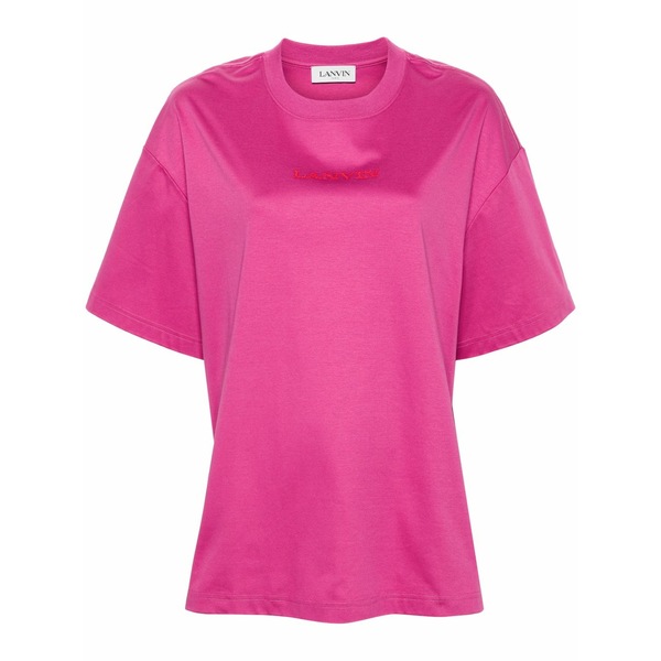 ランバン レディース プルオーバー トップス Logo-embroidered t-shirt Pink