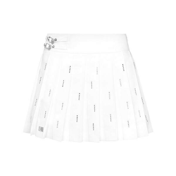 フィリップ飾り気の無い レディース スコート ボトムス Pleated mini skirt  White