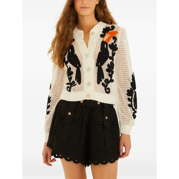 耕園 リオ レディース ジレー アウター Toucan-motif crochet cardigan White