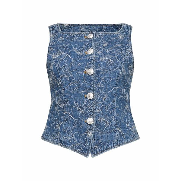 サンクアセプト レディース カットソー トップス Floral button-denim vest Blue｜asty