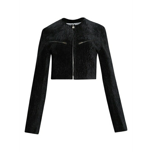 アレキサンダーワン レディース 上衣＆上衣 アウター Velvet-effect cropped jacket Black