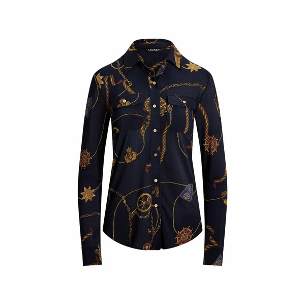 ラルフローレン レディース シャツ トップス Chain-print button-up shirt Blue｜asty
