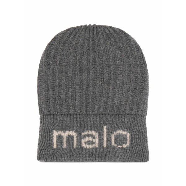 マロ メンズ かぶり笠 付属品 Ribbed logo beanie hat Grey
