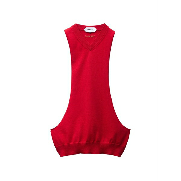 ヴェルサーチ レディース カットソー トップス V-neck logo knitted top Red