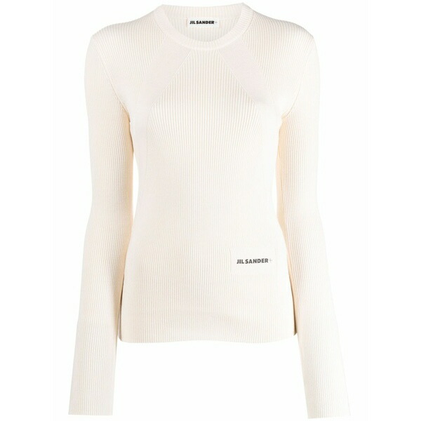ジル・サンダー レディース 編み物\u0026プルオーバー アウター Logo-patch ribbed-knit top Neutrals