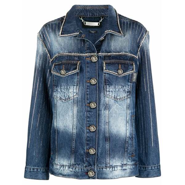 フィリップ飾り気の無い レディース 上衣＆上衣 アウター Crystal-embellished denim jacket Blue