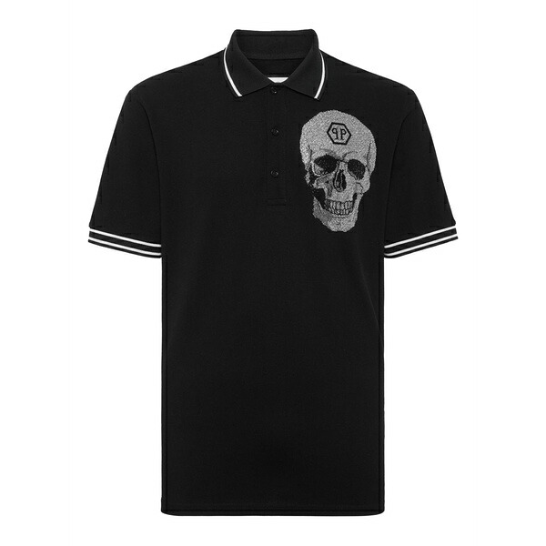フィリップ飾り気のない メンズ スポーツシャツ トップス Crystal-embellished polo shirt Black