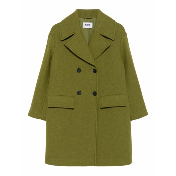アルファス テューディオ レディース 厚地の外套 アウター Double-breasted coat Green