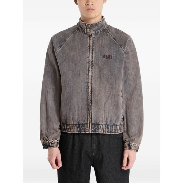 ダイム メンズ 上衣＆上衣 アウター Logo-embroidered high-neck denim jacket Grey