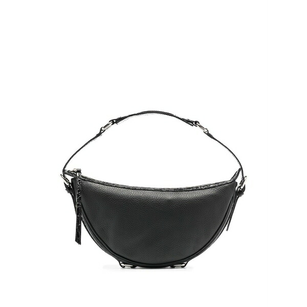 バイ毛革 レディース ショルダーバッグ 御徒面子 Grained-leather curved shoulder bag Black