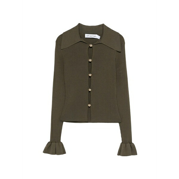 セルフ・ポートレイト レディース ジレー アウター Ruffled-cuff cardigan Green