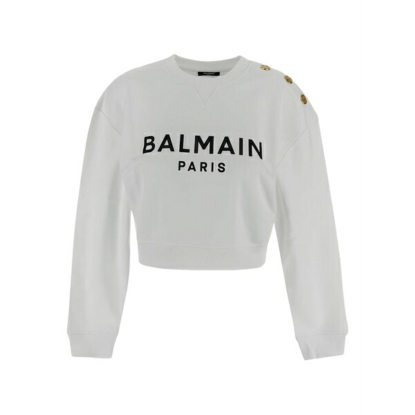 バルマン レディース 編み物\u0026スウェーター アウター Logo-print sweatshirt White