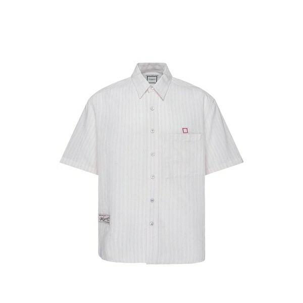 ウーヨンミ メンズ シャツ トップス Stripe-pattern short-sleeve shirt Neutrals｜asty