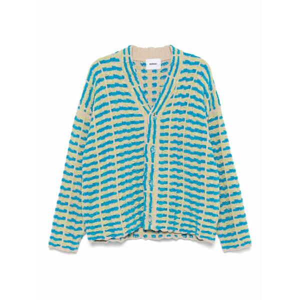 ボン犀 メンズ ジレー アウター Striped cardigan Blue