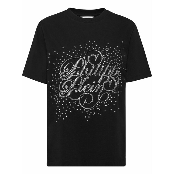 フィリップ飾り気のない レディース ティーシャツ トップス Crystal-embellished t-shirt Black