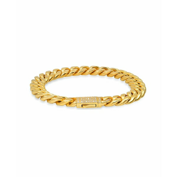 スティールタイム メンズ ブレスレット バングル アンクレット アクセサリー Men S 18k Gold Plated Stainless Steel Thick Cuban Link Chain Bracelet With Simulated Diamonds Clasp 年間ランキング6年連続受賞