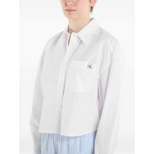 カルバンクライン レディース シャツ トップス Cropped poplin shirt White｜asty
