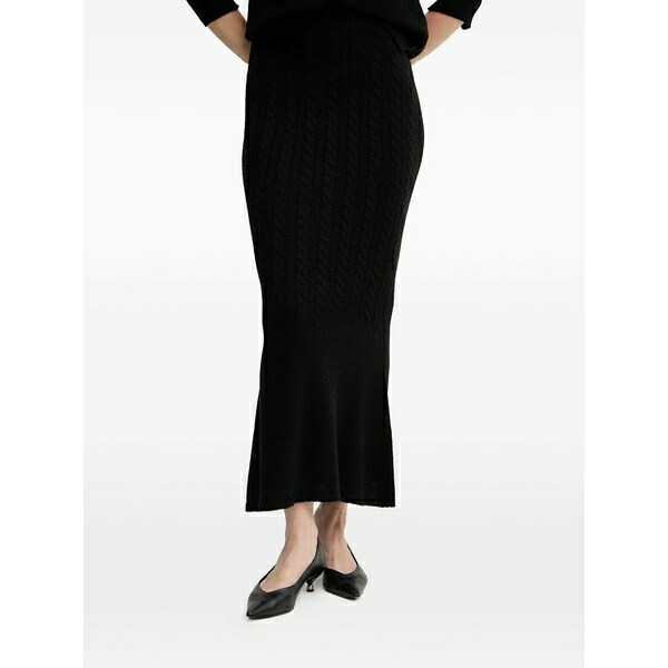 ツインセット レディース スカート ボトムス Cable-knit midi skirt Black|asty