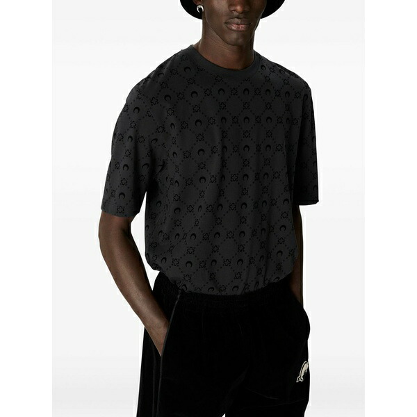 米国海兵隊員 独居室 メンズ プルオーバー トップス Moon floral print t-shirt Black