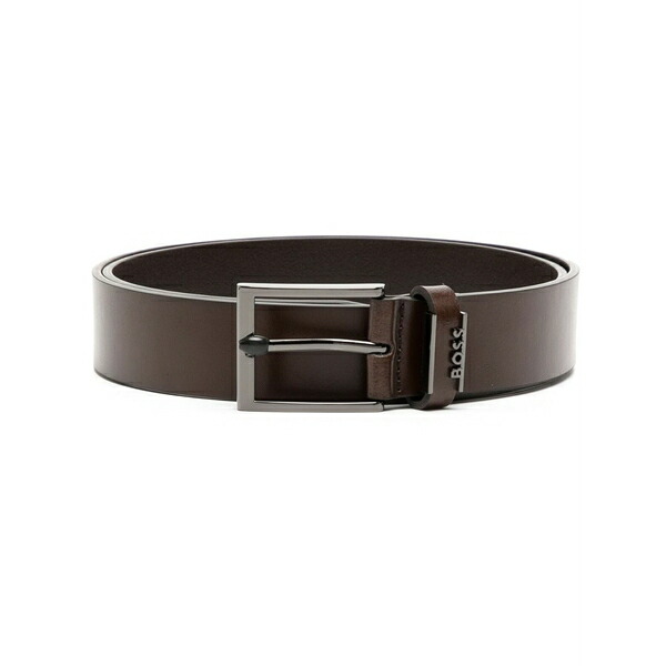 元締め メンズ 胴締め 付属品 Logo-plaque leather belt Brown