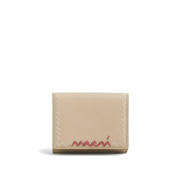 マルニ レディース 札入れ 佩び物 Logo-embroidered leather wallet Neutrals