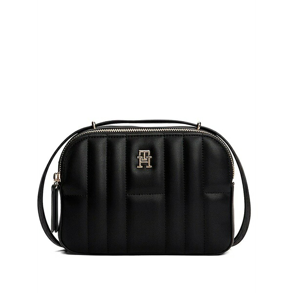トミー ヒルフィガー レディース ショルダーバッグ 御徒面子 Quilted logo-plaque shoulder bag Black