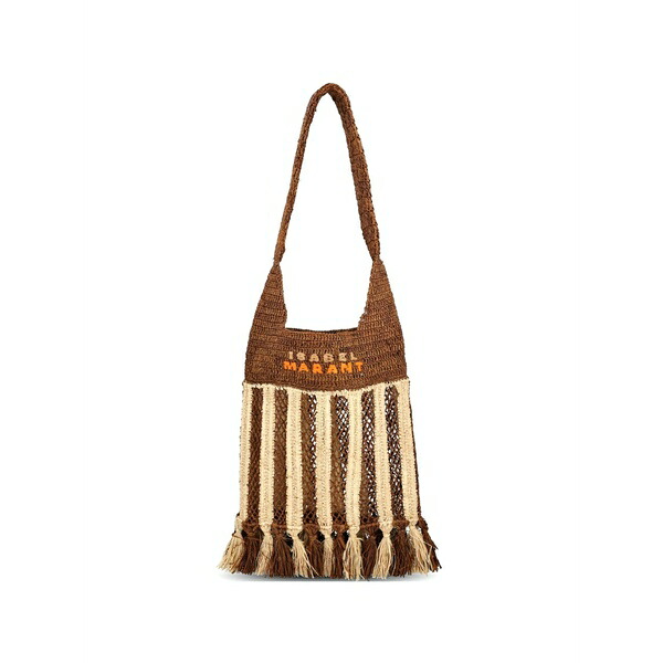 イザベル マラン レディース ショルダーバッグ バッグ Striped-pattern raffia shoulder bag Brown｜asty