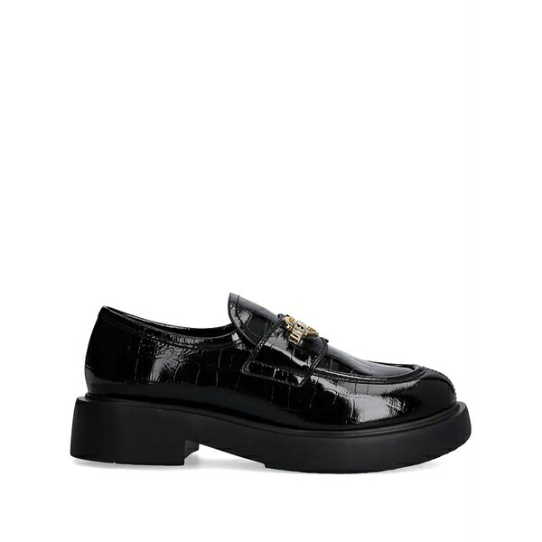 ラブ モスキーノ レディース スリッポン・ローファー シューズ Logo-lettering loafers Black｜asty