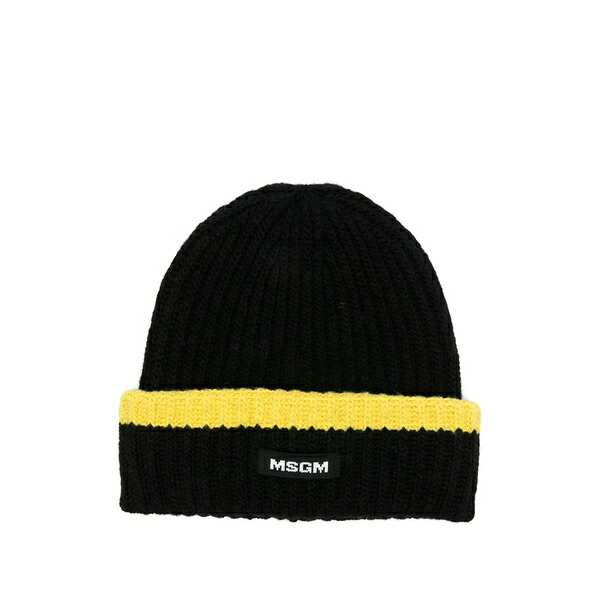 エムエスジイエム レディース かぶり笠 付属品 Ribbed-knit beanie hat Black