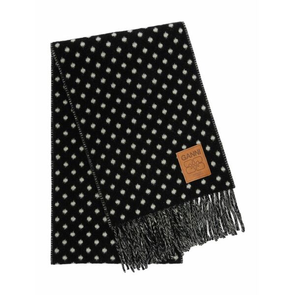 ガニー レディース マフラー・ストール・スカーフ アクセサリー Polka-dot fringed scarf Black|asty