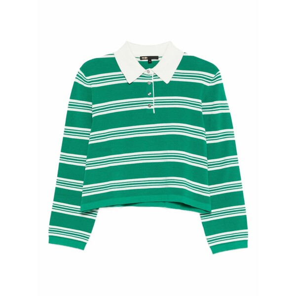 マージュ レディース スポーツシャツ トップス Striped long-sleeve polo top  Green