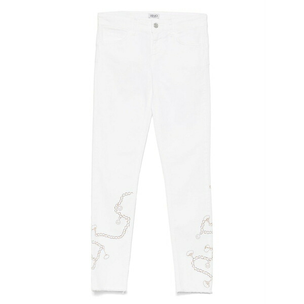 リュージョー レディース デニムパンツ ボトムス Rhinestone-embellished jeans White|asty