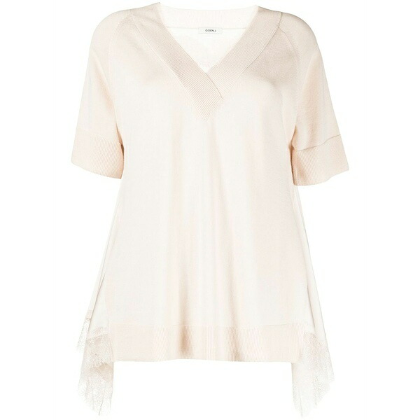 ゴエンジェイ レディース 編み物\u0026スウェーター アウター Lace-trim v-neck t-shirt Neutrals