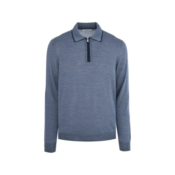 グランサッソ メンズ ポロシャツ トップス Tennis zip-fastening polo shirt Blue｜asty