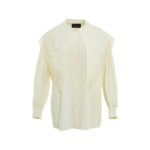 シモーネ・ロシャ レディース シャツ トップス Lace-trim pleated-sleeve shirt Neutrals｜asty