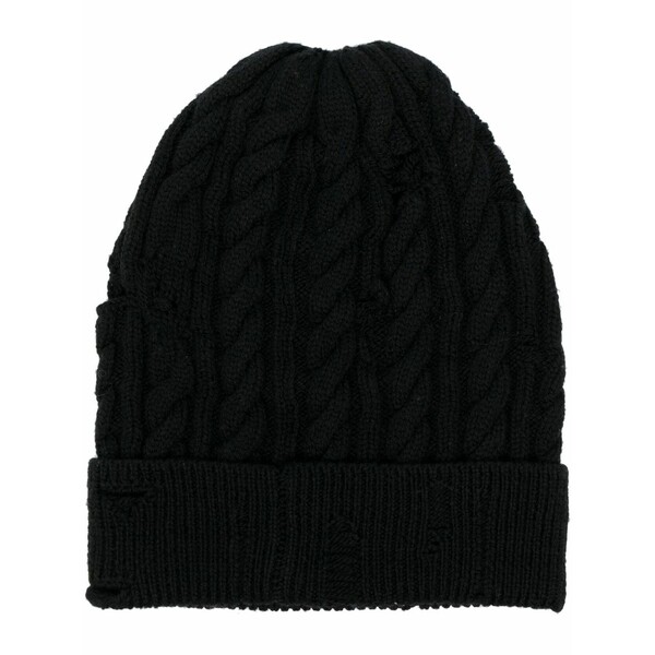 ロベルトカヴァリ メンズ 帽子 アクセサリー Distressed-effect beanie Black｜asty
