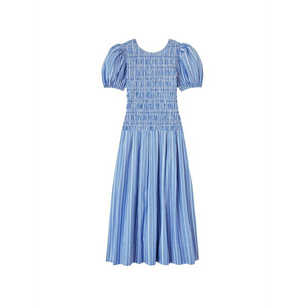 ガニー レディース ワンピース トップス Striped smocked-waist dress Blue｜asty