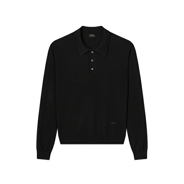 アーペーセー メンズ ポロシャツ トップス Logo-embroidered long-sleeve polo shirt Black｜asty