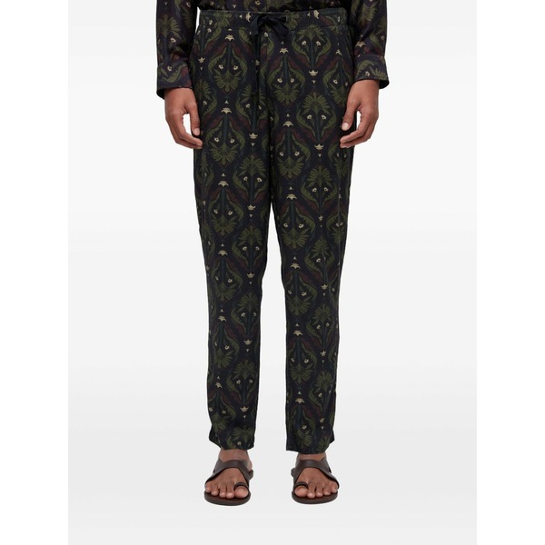 オスクレン メンズ カジュアルパンツ ボトムス Botanical-print drawstring trousers Black｜asty