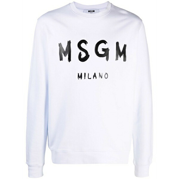 エムエスジイエム メンズ パーカー・スウェットシャツ アウター Logo-print crew neck sweatshirt White|asty